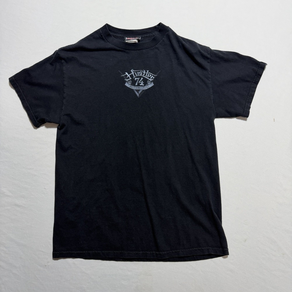 Hustler Hardcore Since 74 T-Shirt Medium Black Biker Pinup Graphic Vintage